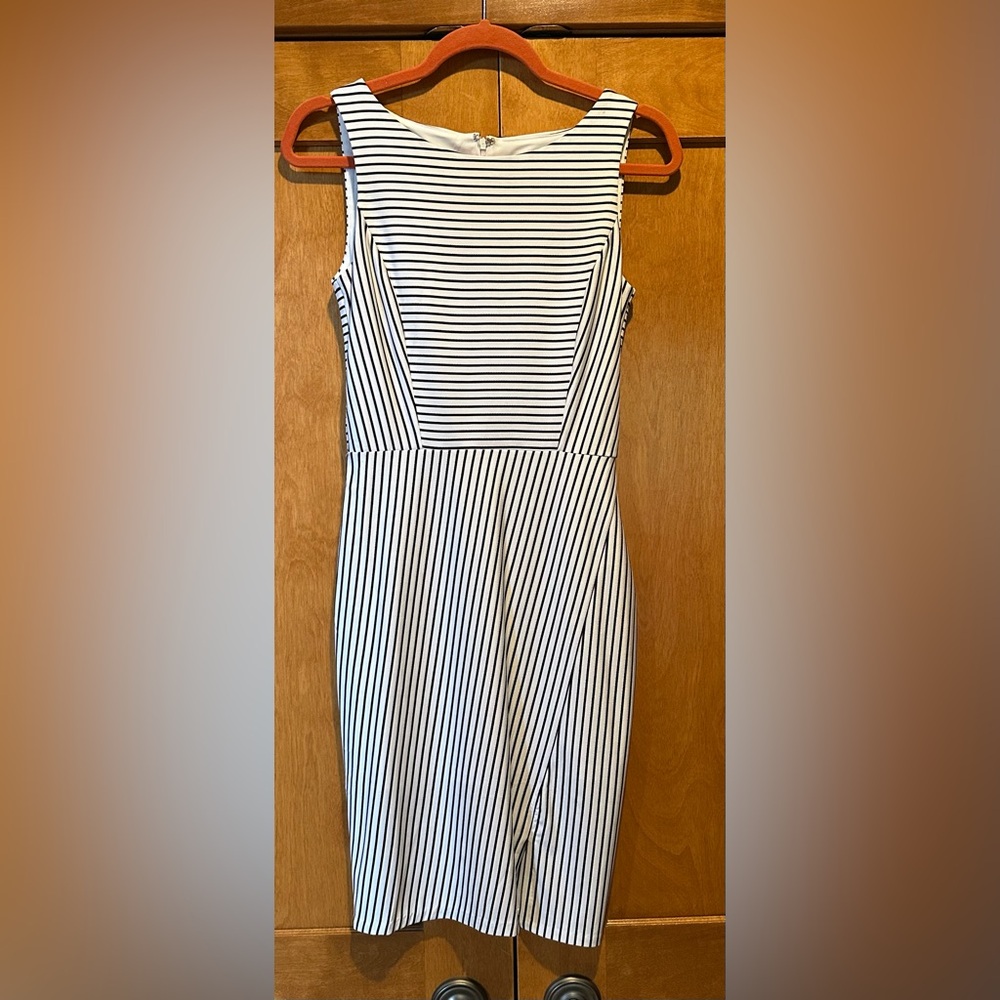 White House Black Market A-Line Black and White Midi Dress